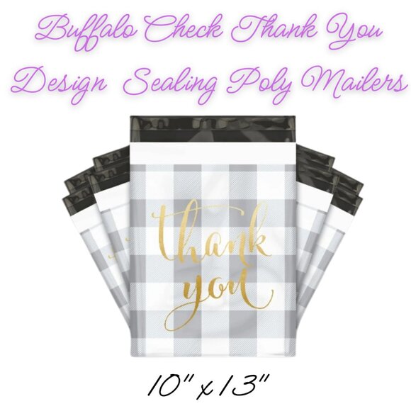 Buffalo Check Thank You Design Sealing Poly Mailers ~ Qty 20 ~ Size 10x13 - Picture 3 of 3